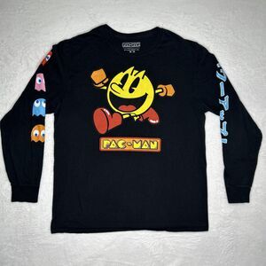 Pac-Man Black Graphic Print Long Sleeve T Shirt Men’s Medium Retro Gaming
